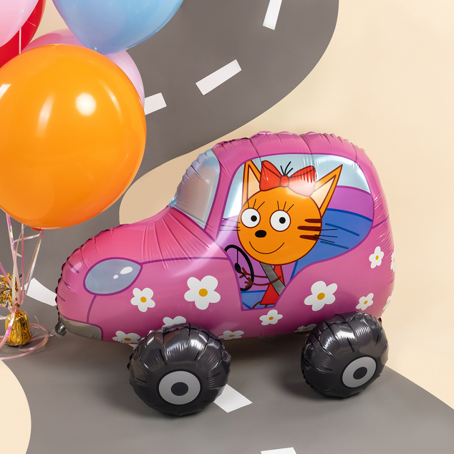 Шар 3D Фигура, Три Кота, Карамелька в машинке