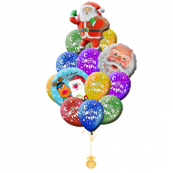 Композиция 15 воздушных шариков на новый год «ПОЗДРАВЛЕНИЯ ОТ САНТЫ»
